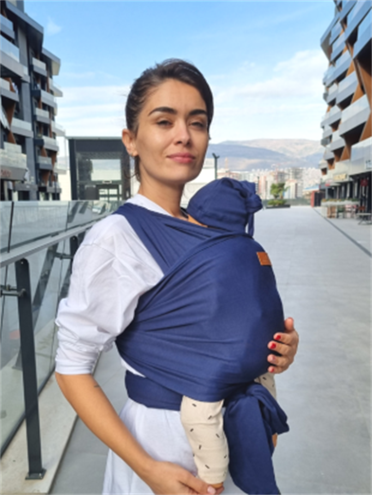 Esnek Sling İndigo- Bebek Taşıma Şalı- %100 Pamuklu Yumuşak Doku -Kese ve Bere Hediyeli