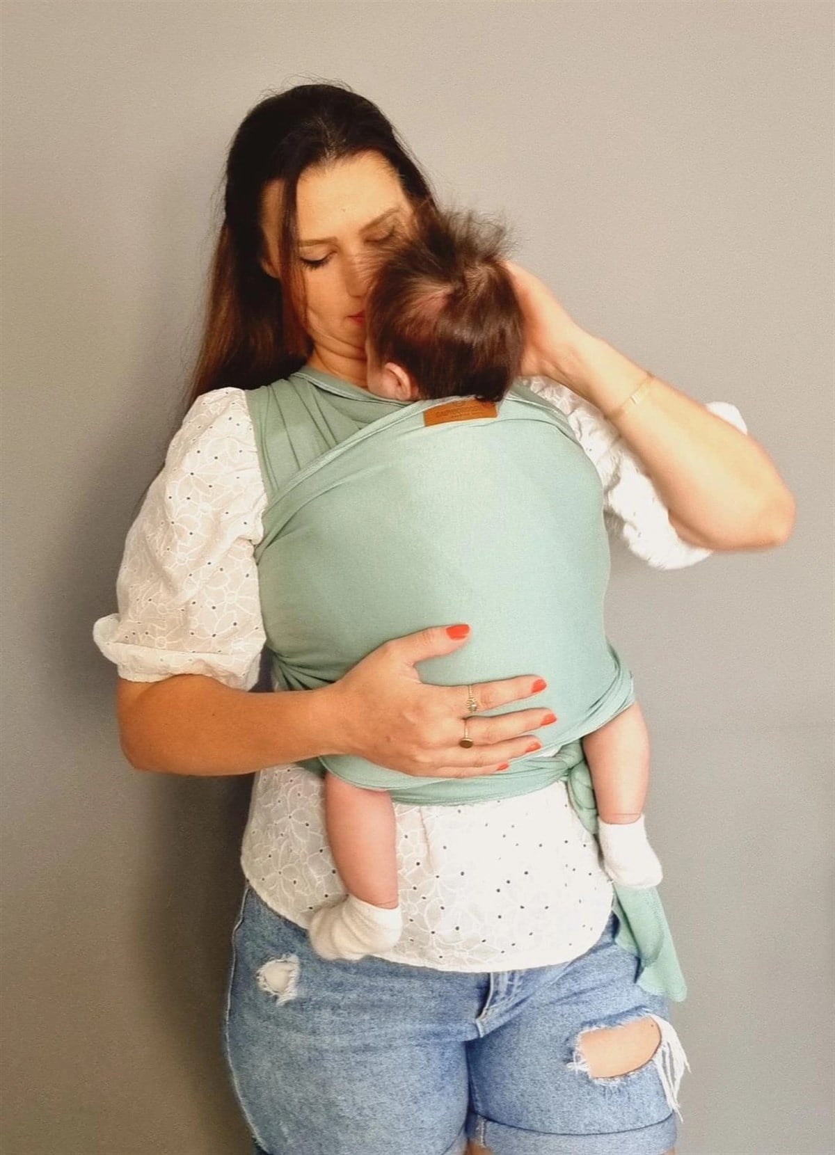 Esnek Sling  Mint Yeşili- Bebek Taşıma Şalı- %100 Pamuklu Yumuşak Doku -Kese ve Bere Hediyeli