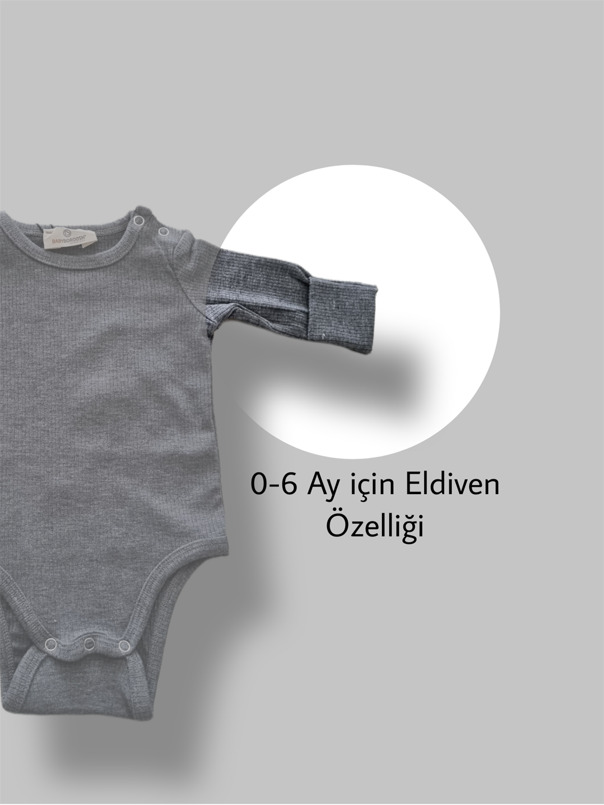 Gri Bebekle Büyüyen Esnek Uzun Kollu Bebek Zıbın - Çıtçıtlı Body