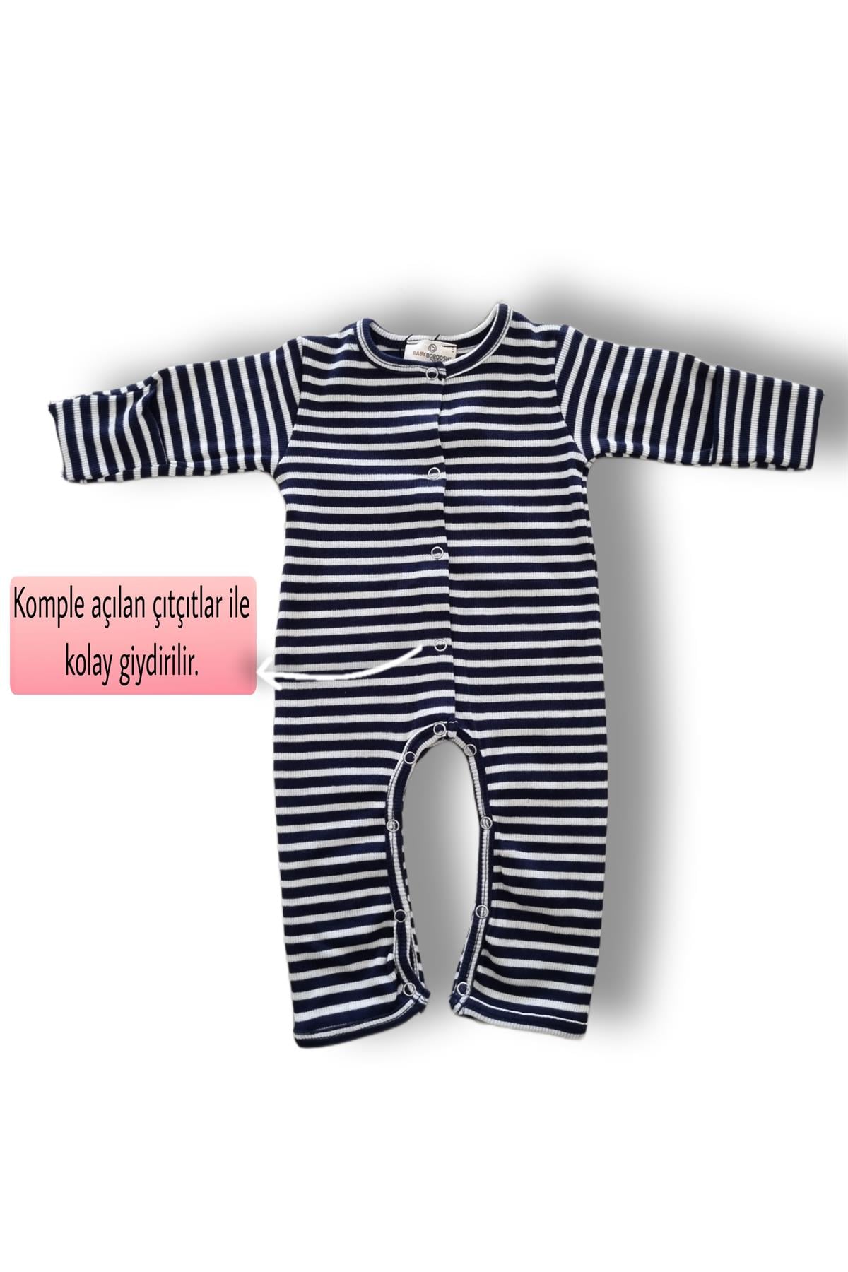 Lacivert-Beyaz Patiksiz Esnek Bebek Tulumu