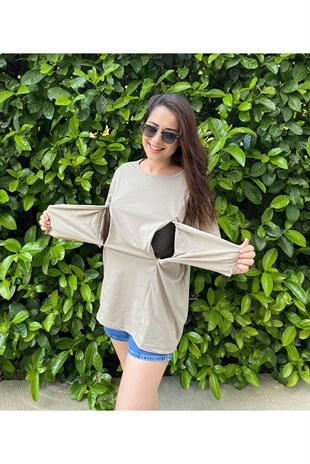 Taş Kısa Kollu Emzirme Tişörtü/Oversize Kalıp