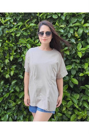  Kısa Kollu Emzirme Tişörtü/ Oversize Kalıp (TAŞ)