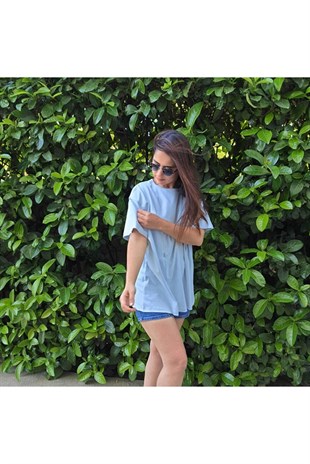 Baby Blue Kısa Kollu Emzirme Tişörtü/Oversize Kalıp