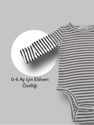 Bebekle Büyüyen Esnek Uzun Kollu Lacivert Beyaz Çizgili Bebek Zıbın - Çıtçıtlı Body
