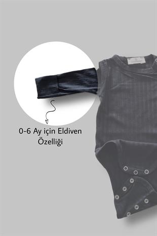 Bebekle Büyüyen Esnek Uzun Kollu Siyah Bebek Zıbın - Çıtçıtlı Body