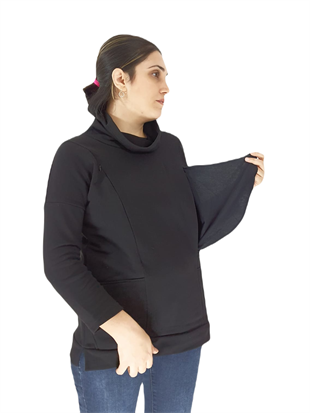 Siyah Emzirme Sweatshirt/Gizli Emzirme Sweatshirt