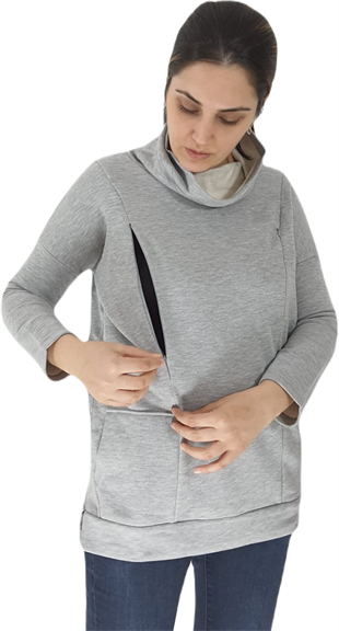 Gri Emzirme Sweatshirt/Gizli Emzirme Sweatshirt