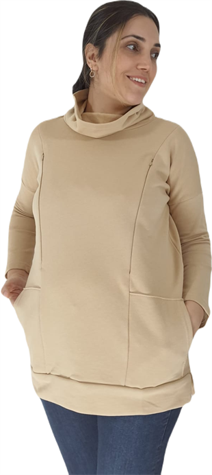 Bej Emzirme Sweatshirt/Gizli Emzirme Sweatshirt