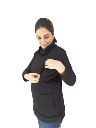 Siyah Emzirme Sweatshirt/Gizli Emzirme Sweatshirt