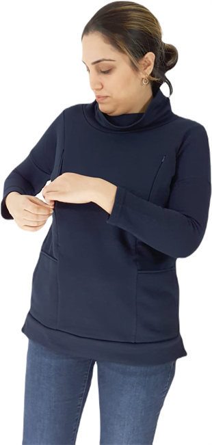 Lacivert Emzirme Sweatshirt/Gizli Emzirme Sweatshirt