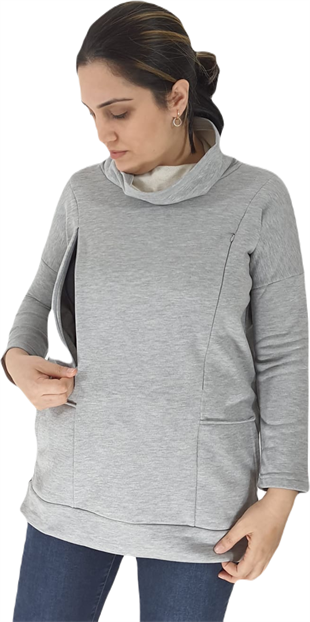 Gri Emzirme Sweatshirt/Gizli Emzirme Sweatshirt