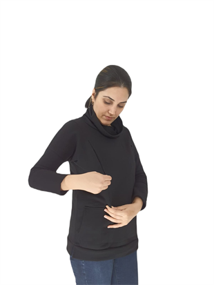 Siyah Emzirme Sweatshirt/Gizli Emzirme Sweatshirt