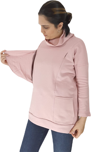 Pudra Pembe Emzirme Sweatshirt/Gizli Emzirme Sweatshirt