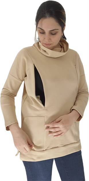 Bej Emzirme Sweatshirt/Gizli Emzirme Sweatshirt