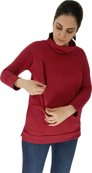 Bordo Emzirme Sweatshirt/Gizli Emzirme Sweatshirt