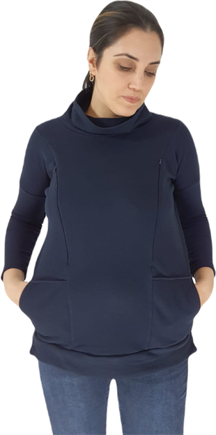 Lacivert Emzirme Sweatshirt/Gizli Emzirme Sweatshirt