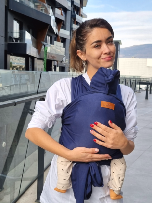 Esnek Sling İndigo- Bebek Taşıma Şalı- %100 Pamuklu Yumuşak Doku -Kese ve Bere Hediyeli