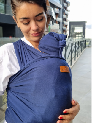 Esnek Sling İndigo- Bebek Taşıma Şalı- %100 Pamuklu Yumuşak Doku -Kese ve Bere Hediyeli