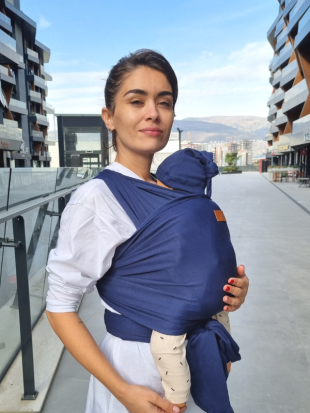 Esnek Sling İndigo- Bebek Taşıma Şalı- %100 Pamuklu Yumuşak Doku -Kese ve Bere Hediyeli