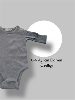 Gri Bebekle Büyüyen Esnek Uzun Kollu Bebek Zıbın - Çıtçıtlı Body