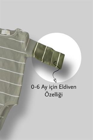Haki Bebekle Büyüyen Esnek Uzun Kollu Bebek Zıbın - Çıtçıtlı Body
