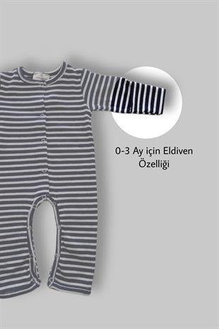 Lacivert-Beyaz Patiksiz Esnek Bebek Tulumu