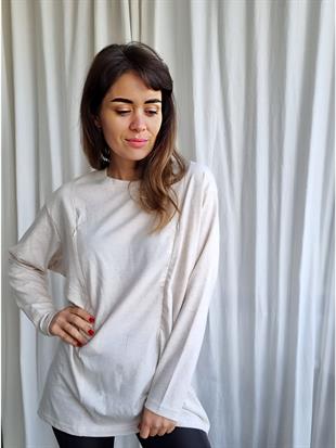 Melanj Uzun Kollu Emzirme Tişörtü Oversize Kalıp
