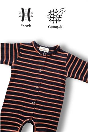 Siyah Çizgili Patiksiz Esnek Bebek Tulumu