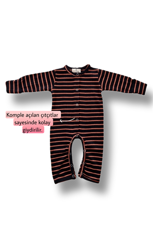 Siyah Çizgili Patiksiz Esnek Bebek Tulumu