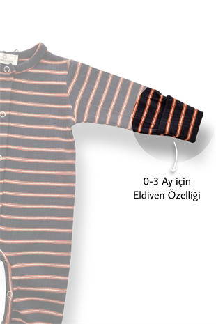 Siyah Çizgili Patiksiz Esnek Bebek Tulumu