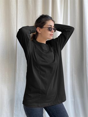 Siyah Uzun Kollu Emzirme Tişörtü/Oversize Kalıp