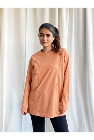 Somon Uzun Kollu Emzirme Tişörtü/Oversize Kalıp