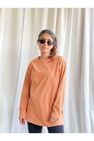 Somon Uzun Kollu Emzirme Tişörtü/Oversize Kalıp