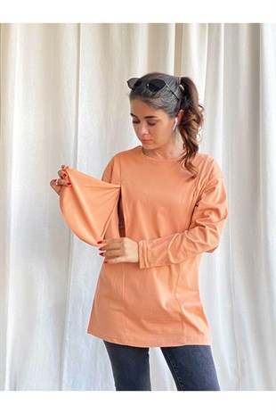 Somon Uzun Kollu Emzirme Tişörtü/Oversize Kalıp