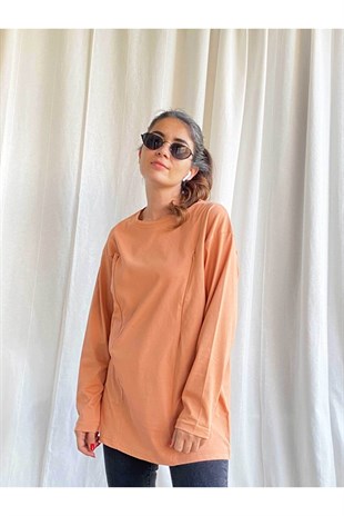 Somon Uzun Kollu Emzirme Tişörtü/Oversize Kalıp