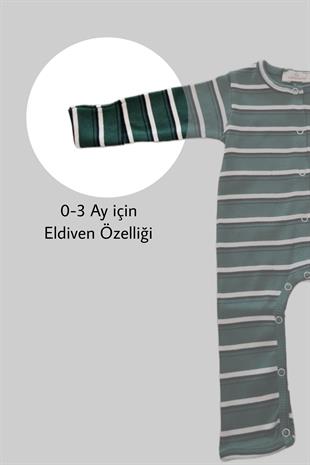 Yeşil Çizgili Patiksiz Esnek Bebek Tulumu