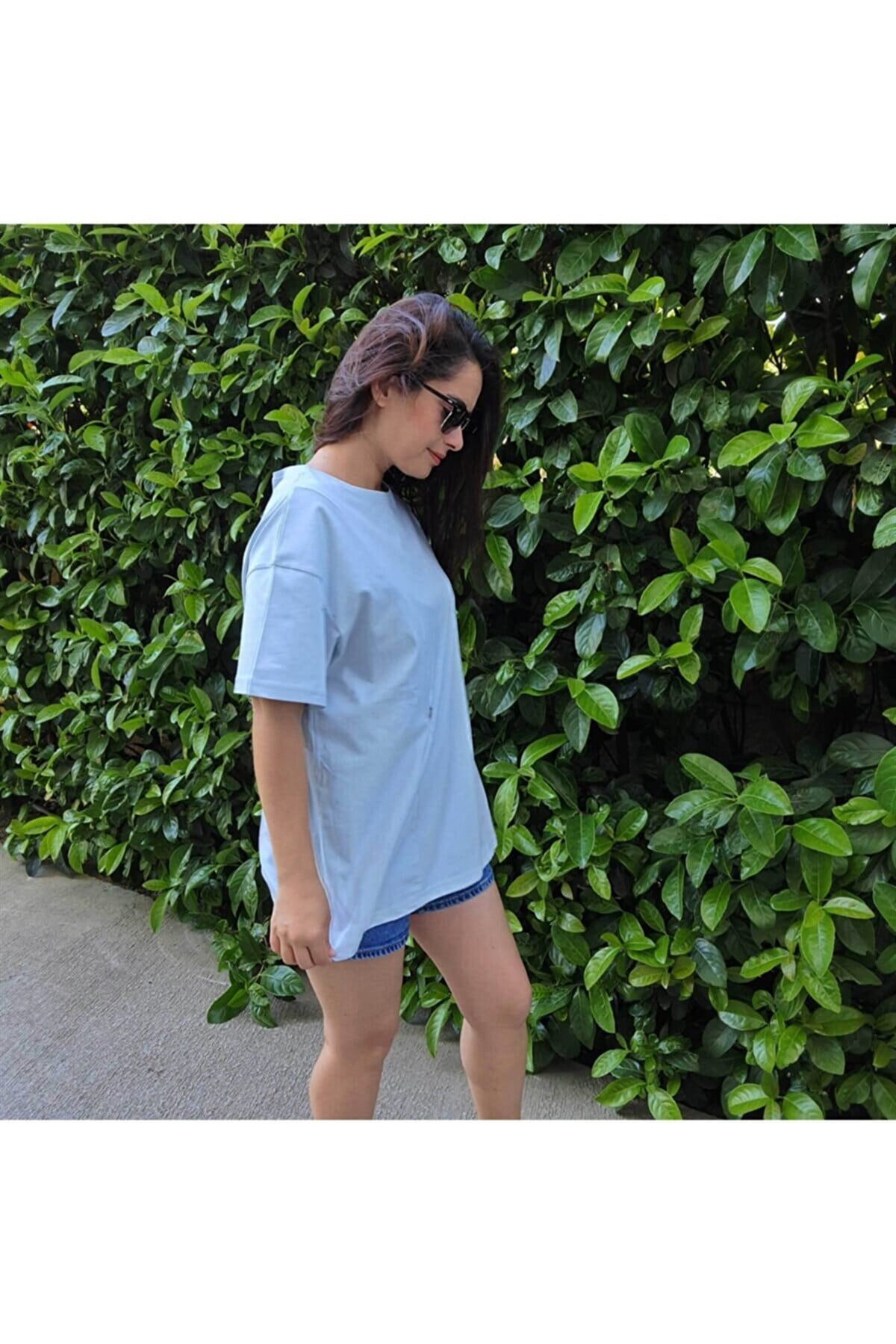  Kısa Kollu Emzirme Tişörtü/ Oversize Kalıp (BABY BLUE)