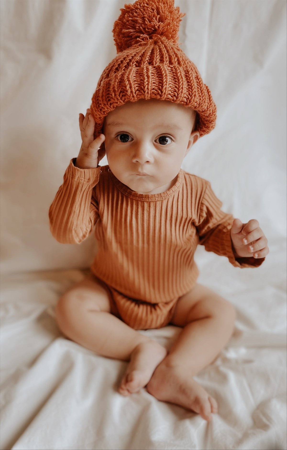 Bebekle Büyüyen Esnek Uzun Kollu Bebek Zıbın- Çıtçıtlı Body(KİREMİT)
