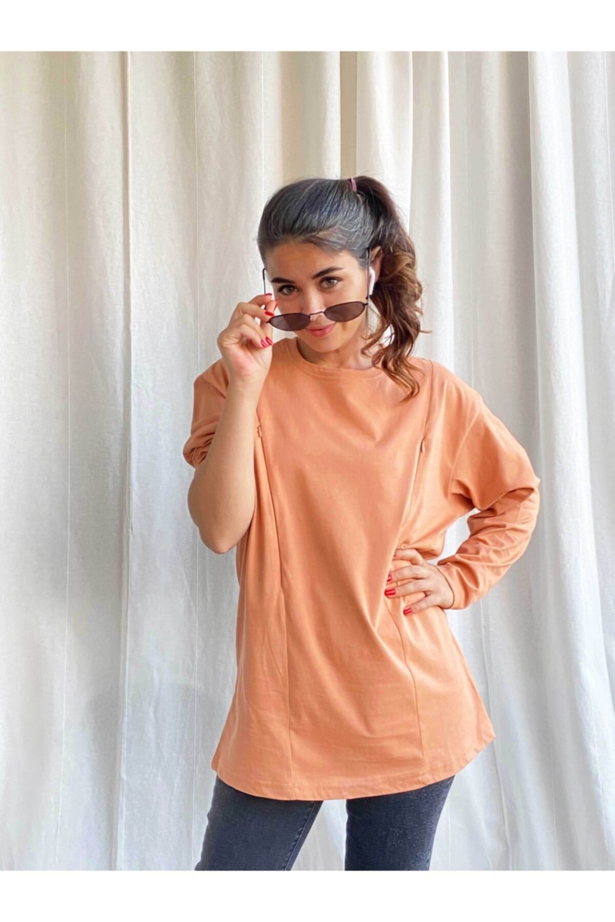 Uzun Kollu Emzirme Tişörtü/ Oversize Kalıp (SOMON)