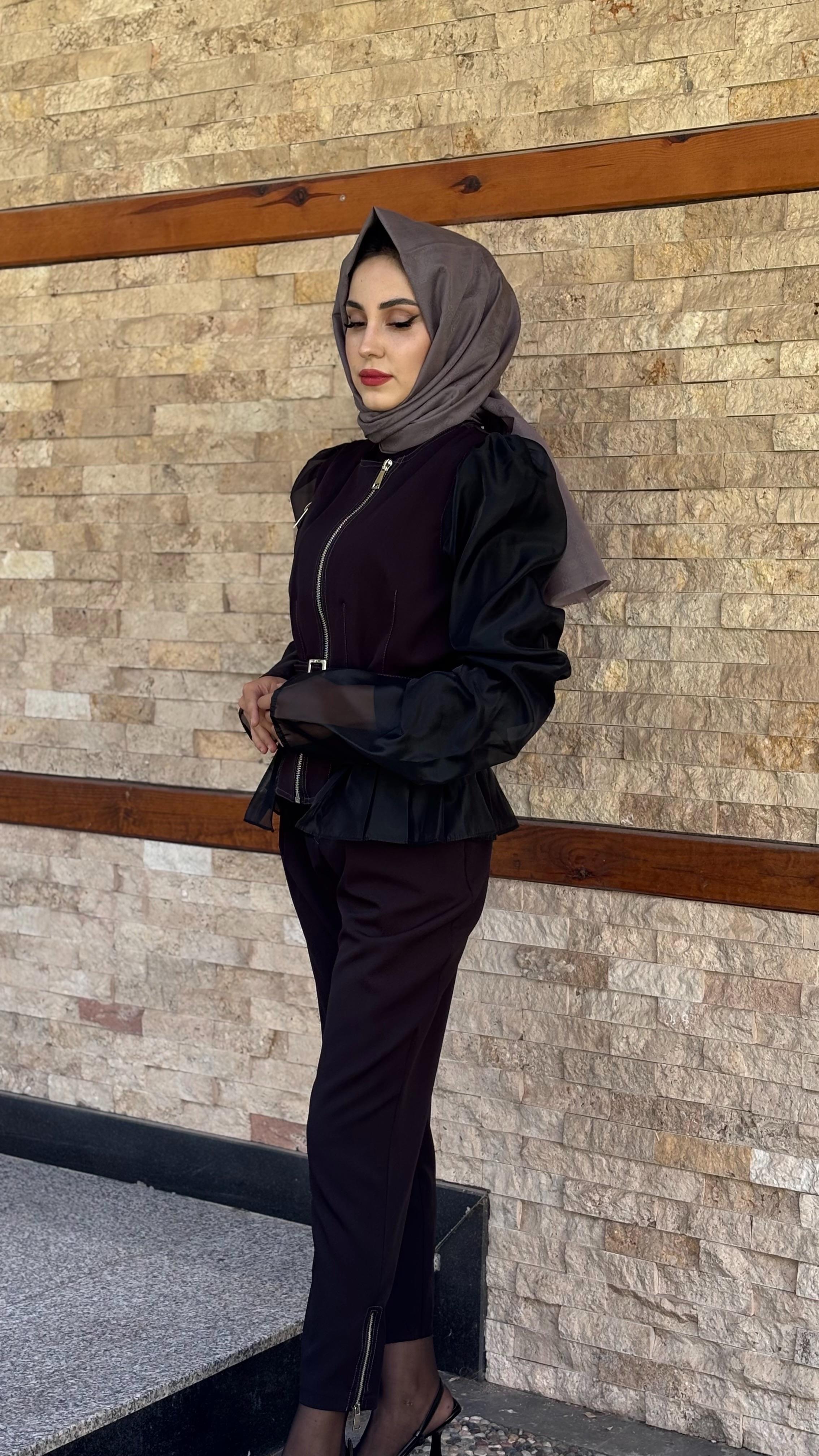 KOLLARI ORGANZE KUMAŞ DETAYLI TAKIM