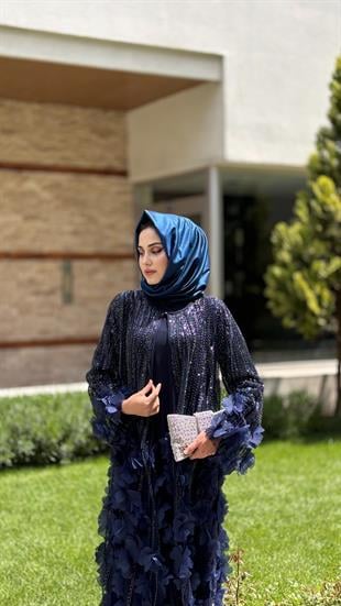ÇİÇEK DETAYLI PAYET İŞLEMELİ ABAYA