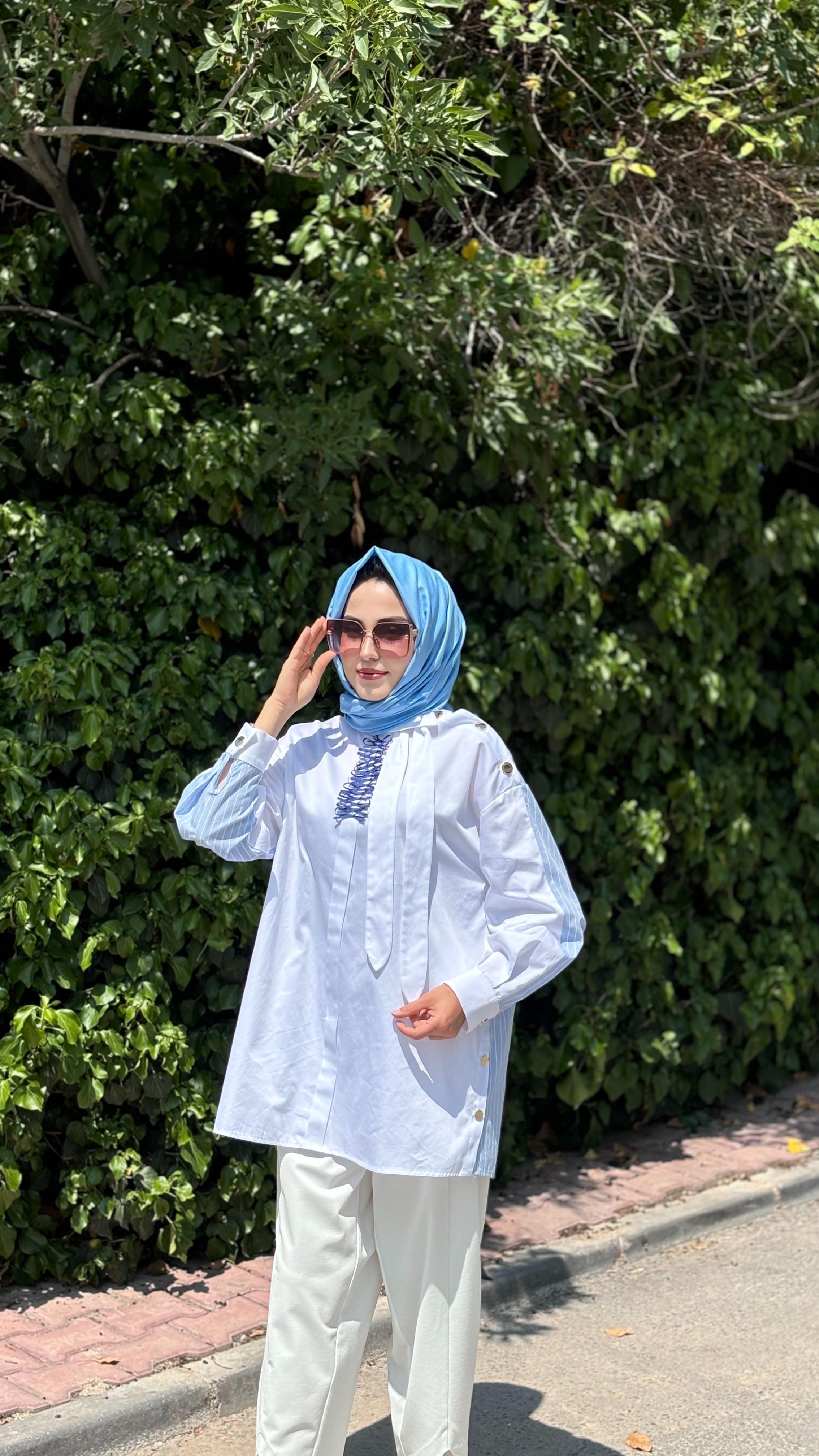 GHİSA OMUZ DETAYLI KOTON GÖMLEK