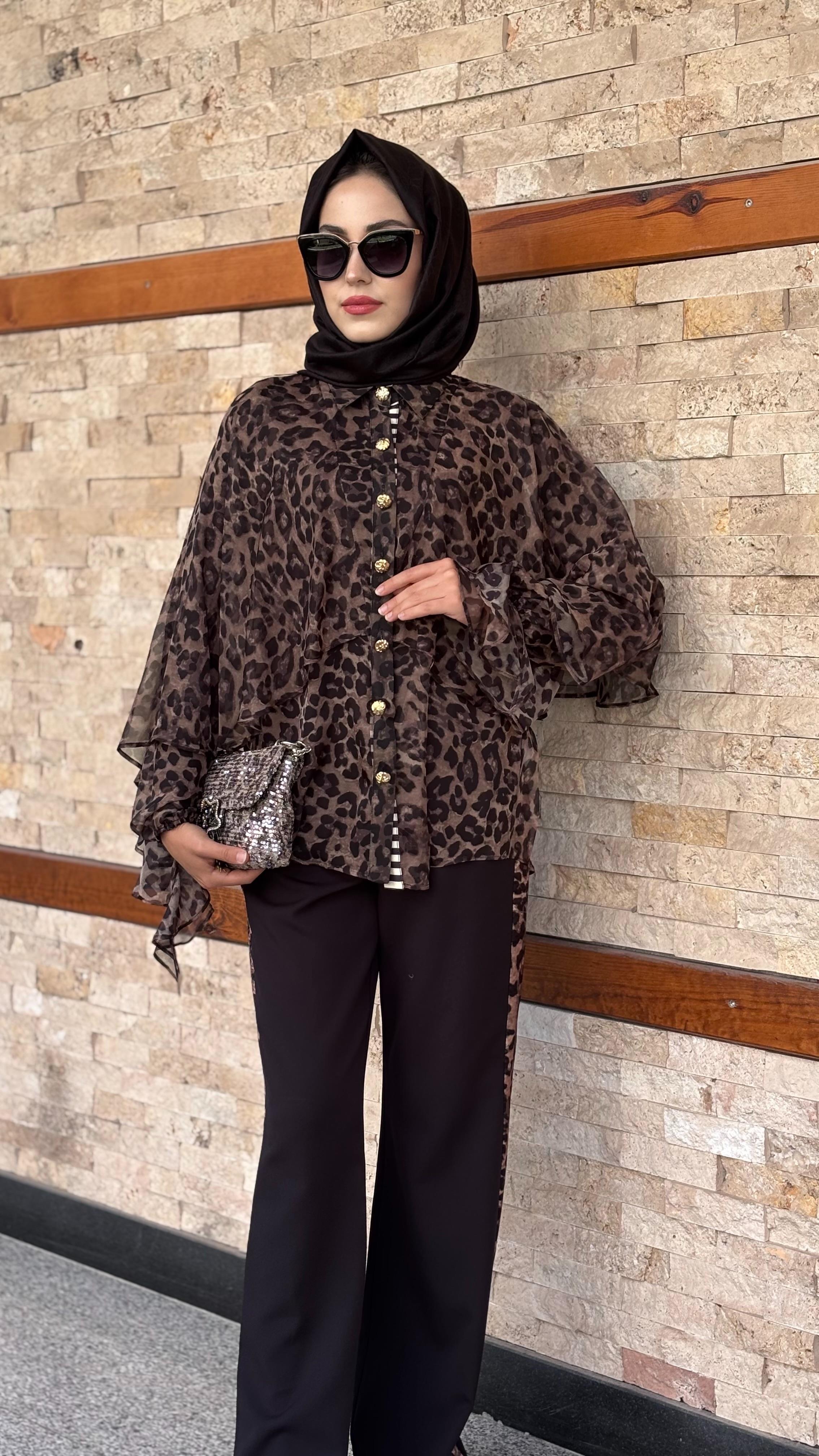 LEOPAR DESEN ŞİFON GÖMLEK