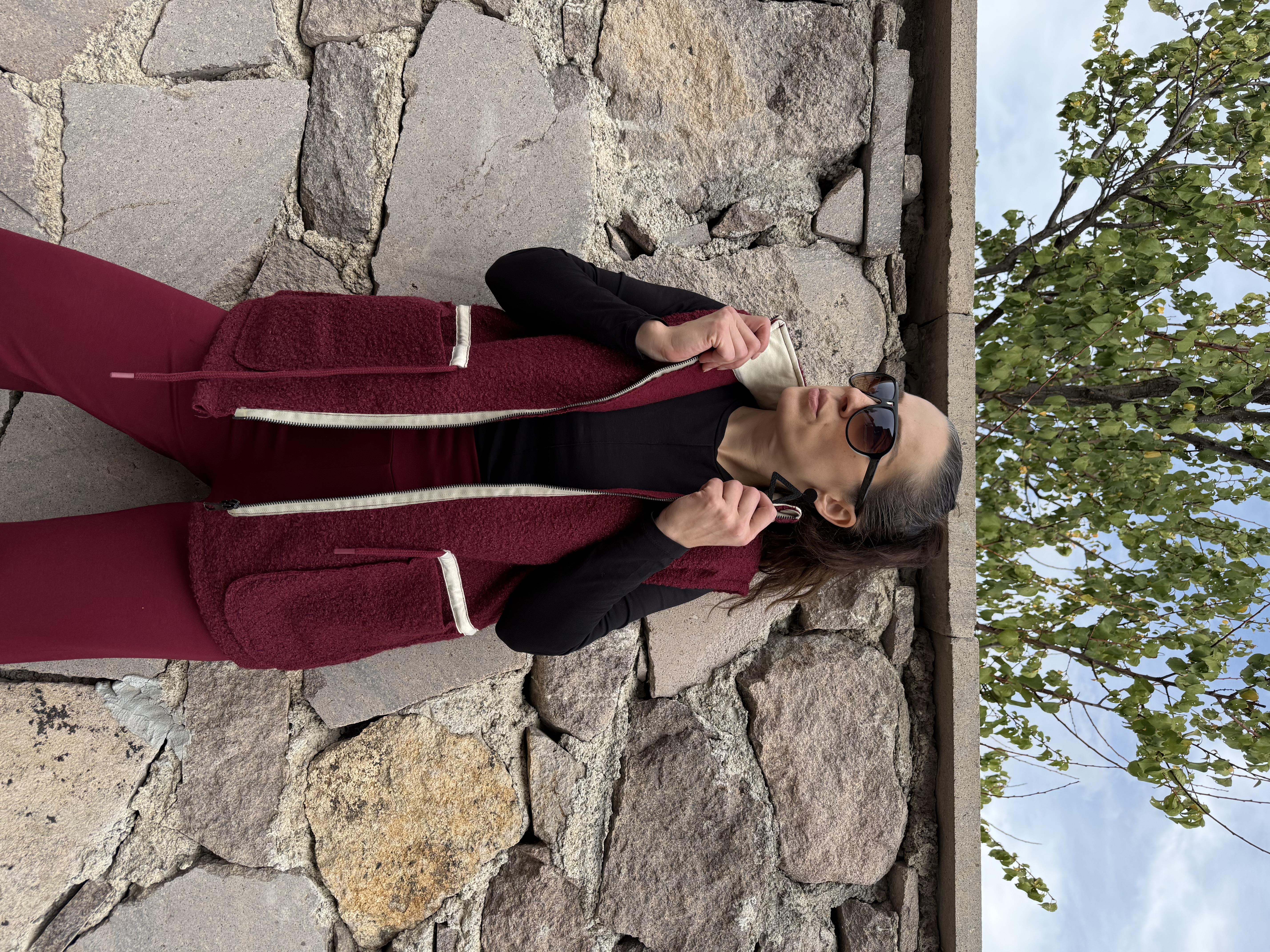 Bordo Kuzu Dokulu Peluş Yelek