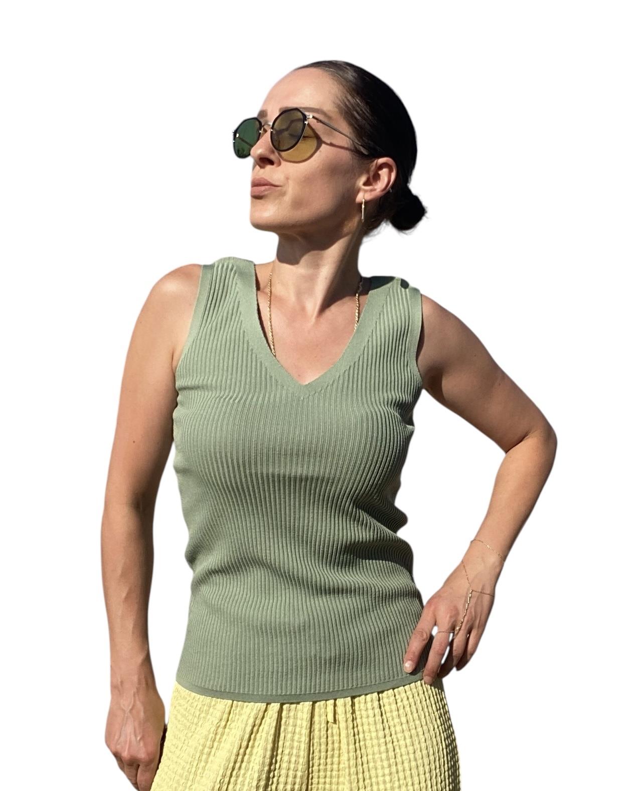 Soft Yeşil Mavi V Yaka Triko Atlet