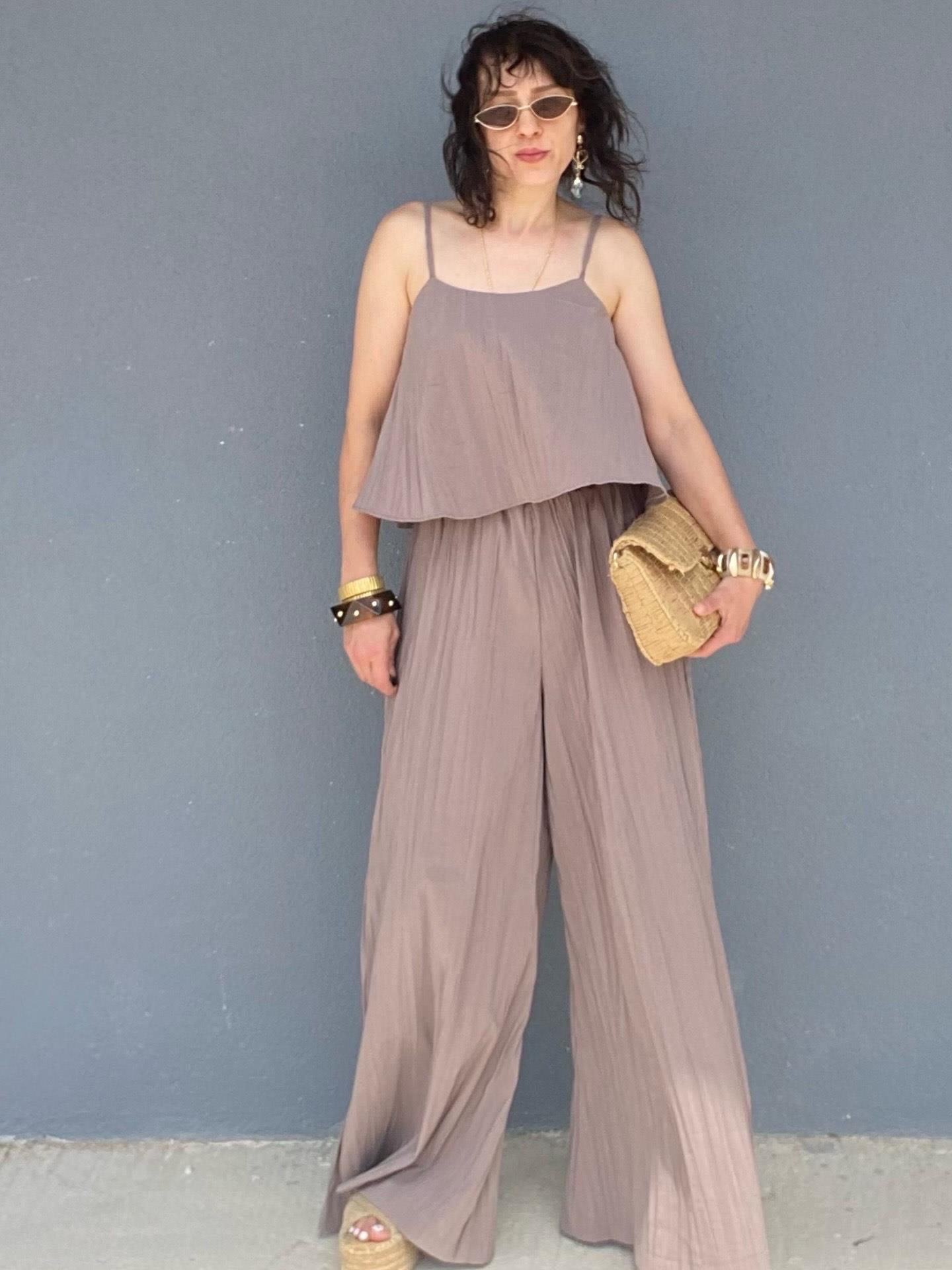 Vizon İp Askılı Kendinden Pileli Pantolon Takımı