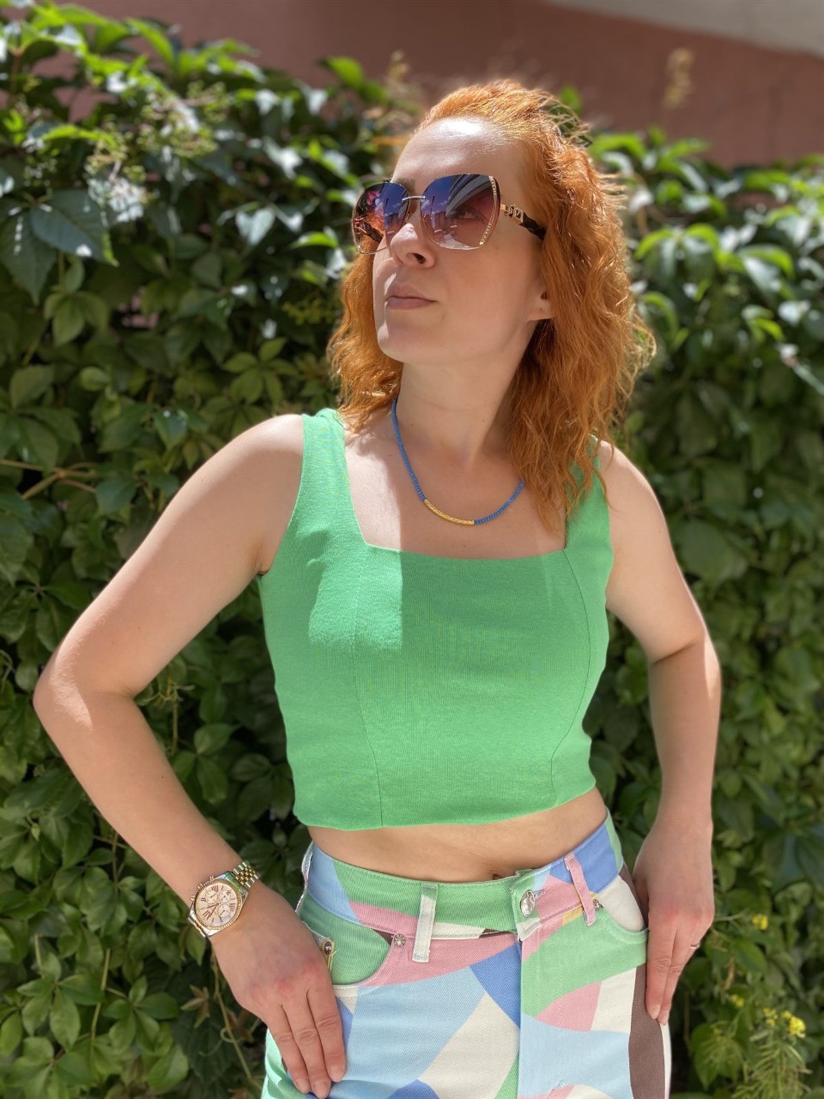 YEŞİL-KARE YAKA CROP