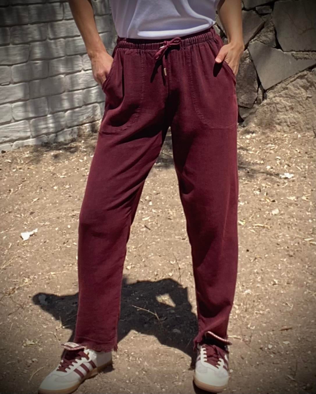 Bordo Paça Püskül Detaylı Tensel Jogger Jean