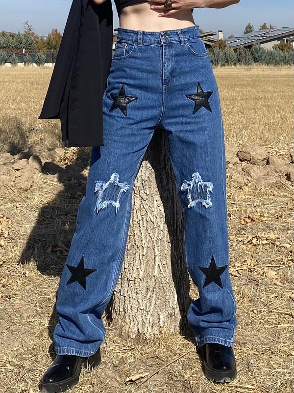 MAVİ YILDIZLI TASARIM JEAN