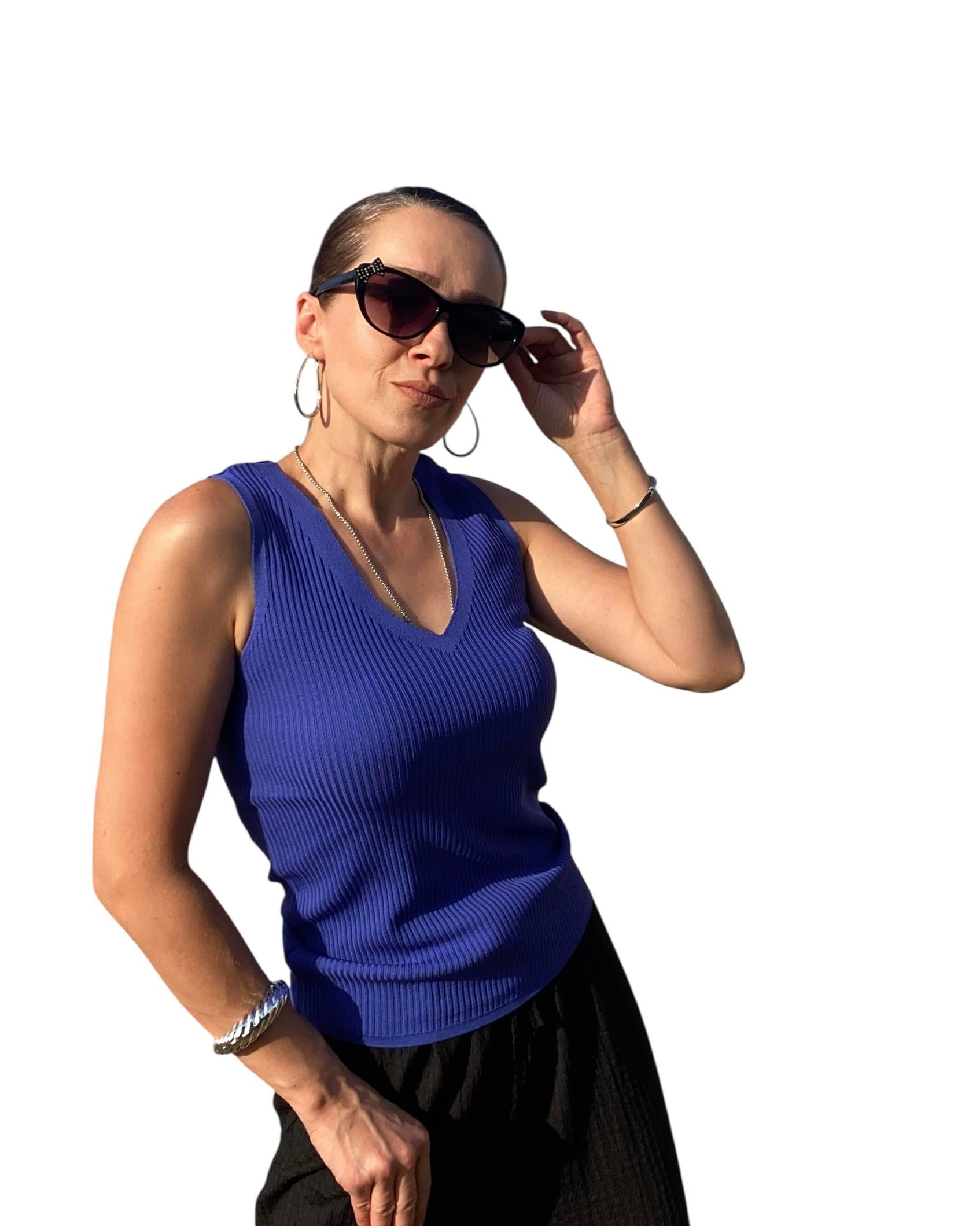 Saks Mavi V Yaka Triko Atlet